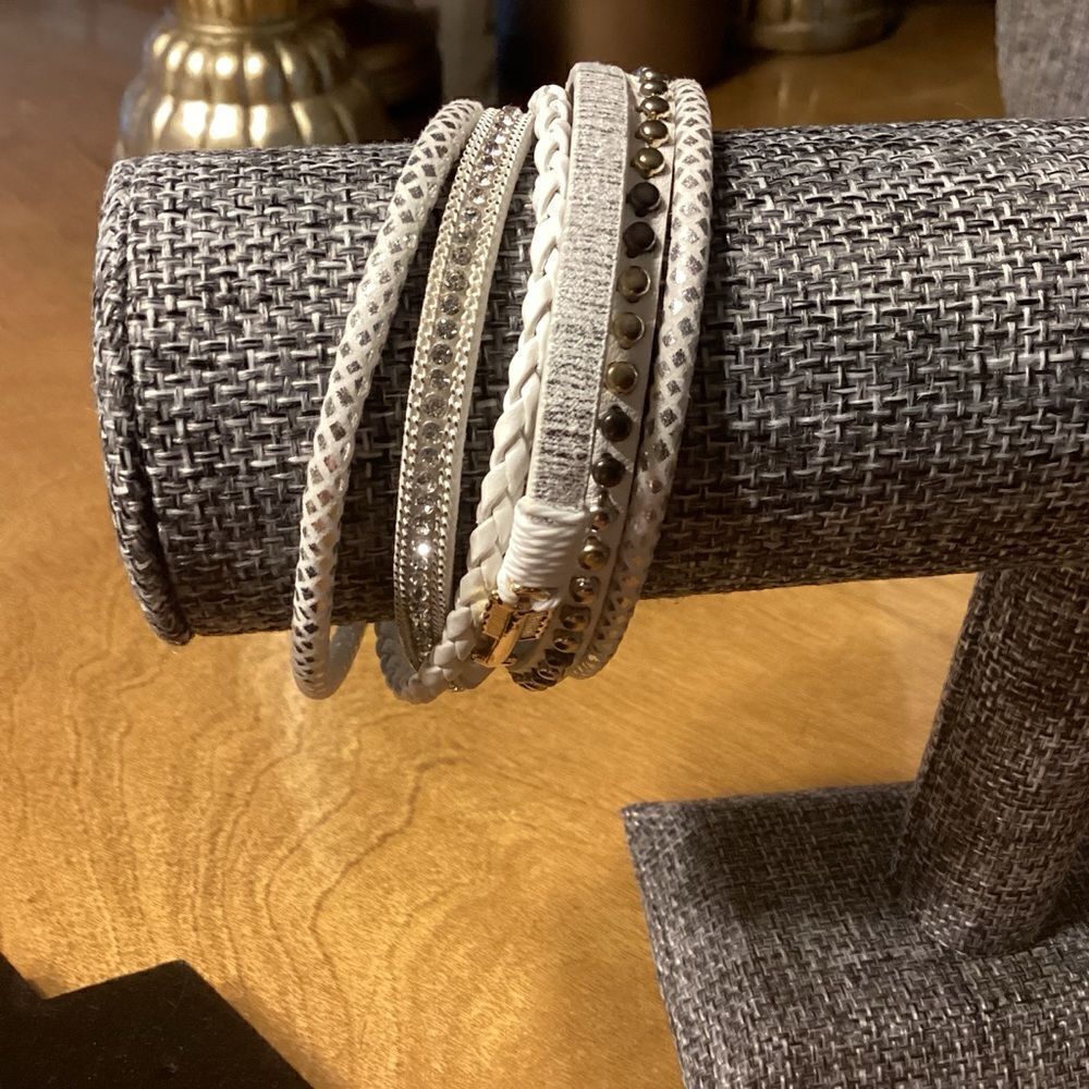 Magnetic White Leather Six Strand Bracelet
